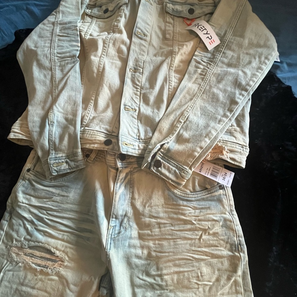 Light Olive Green Denim Jacket and Jeans Set